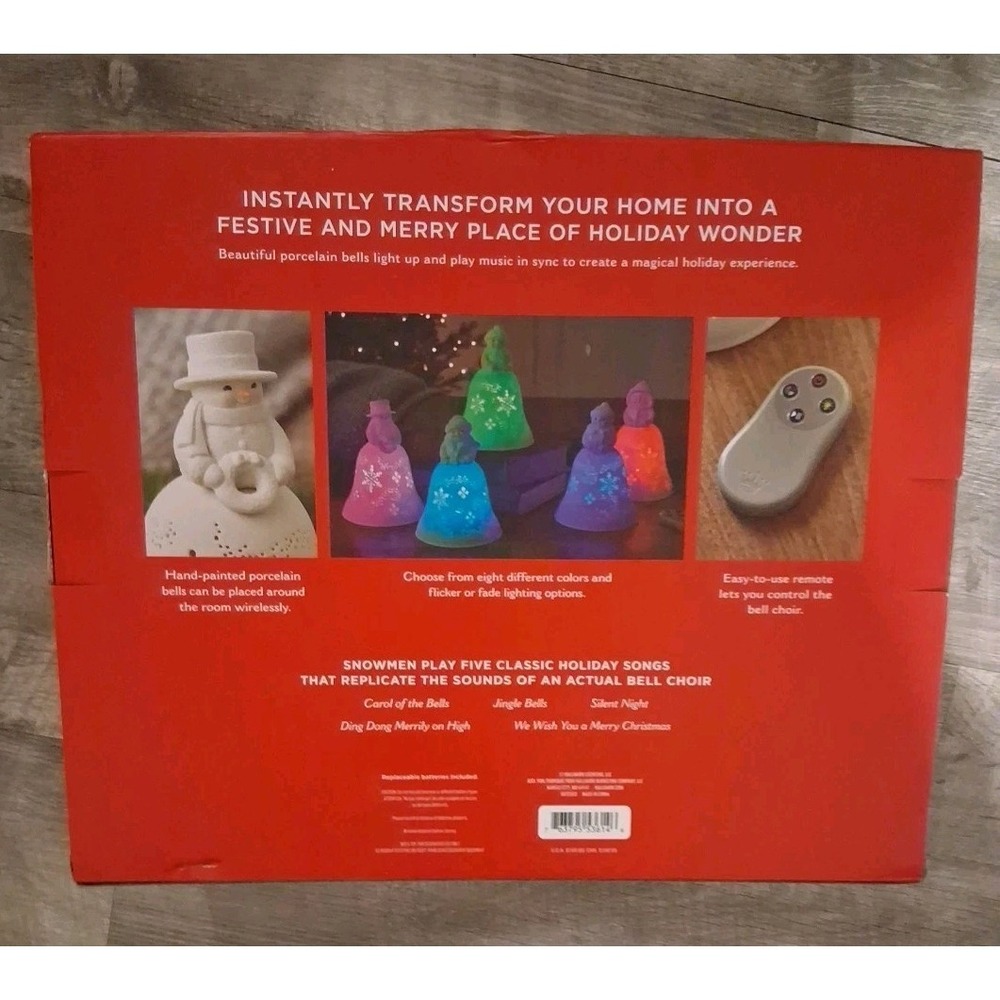 NIB HTF Hallmark Snowmen Bell Choir Musical Decorations Light And Sound NEW - Picture 2 of 4